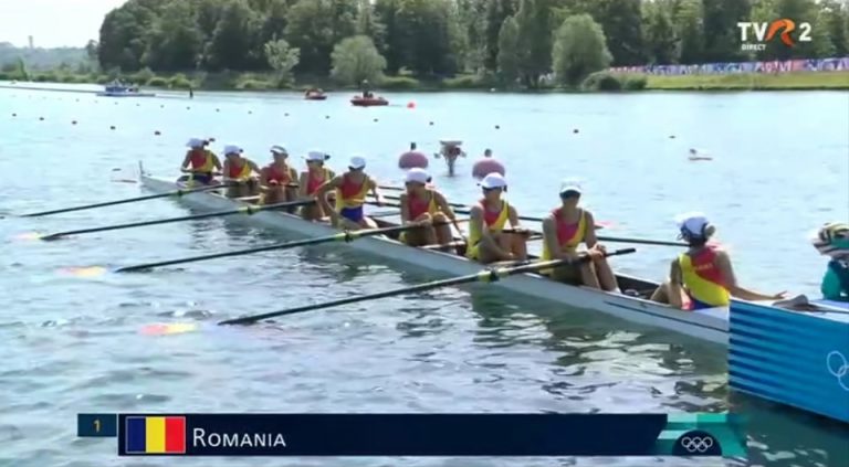 Echipajul feminin de canotaj 8+1 al României s-a calificat în finala olimpică de la Paris cu cel mai bun timp din serii